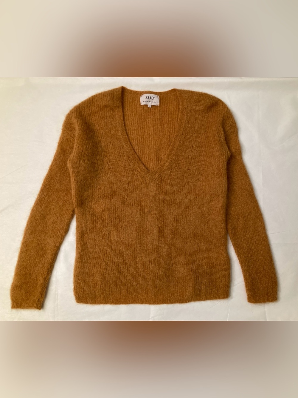 V-Neck Mohair Alpaca Blend Sweater in Mustard